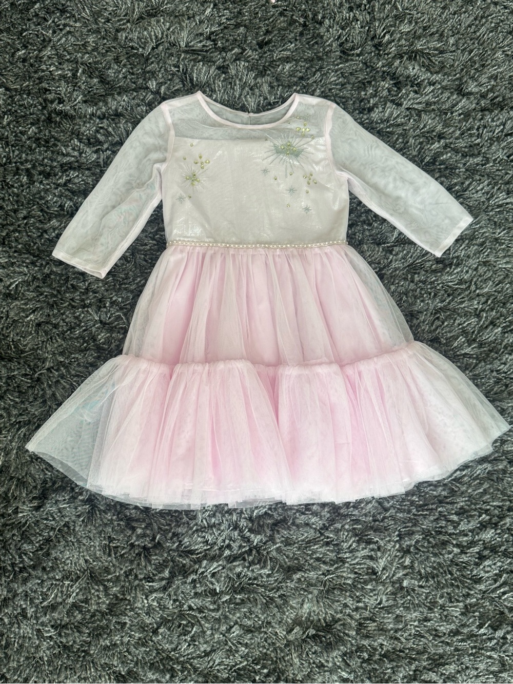 Disney Pink Long Sleeve Tulle Tiered Party Dress with Pearl Waist